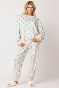 Christmas Tree & Bow Prints Loungewear Top