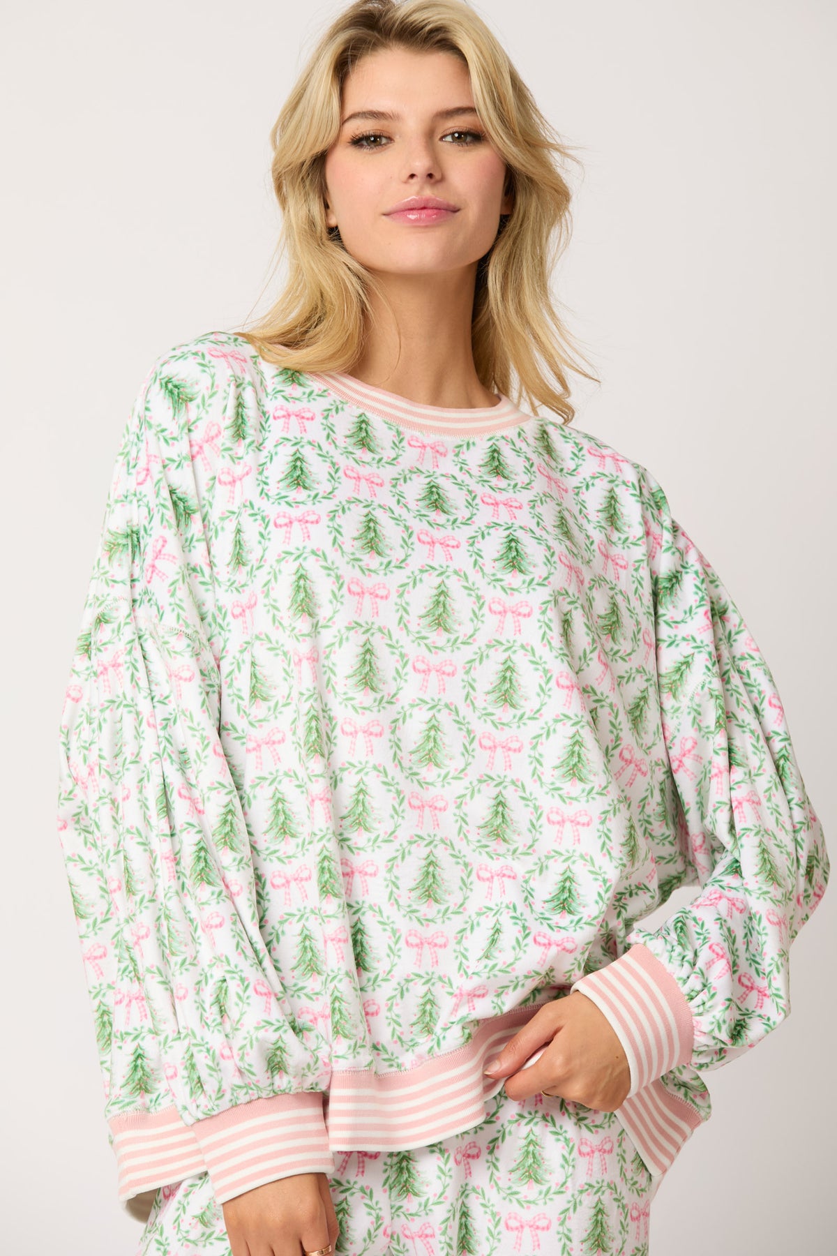 Christmas Tree & Bow Prints Loungewear Top