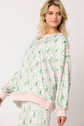 Christmas Tree & Bow Prints Loungewear Top