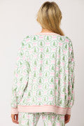 Christmas Tree & Bow Prints Loungewear Top