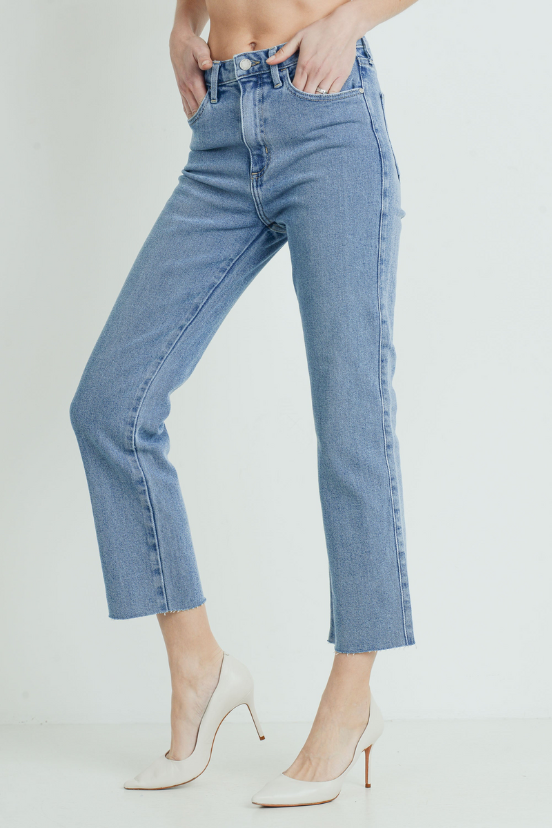 Cut-off Cropped Straight Leg Jeans