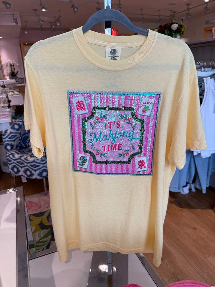 It’S Mahjong Time Tile Mat Sequin Patch Tshirt