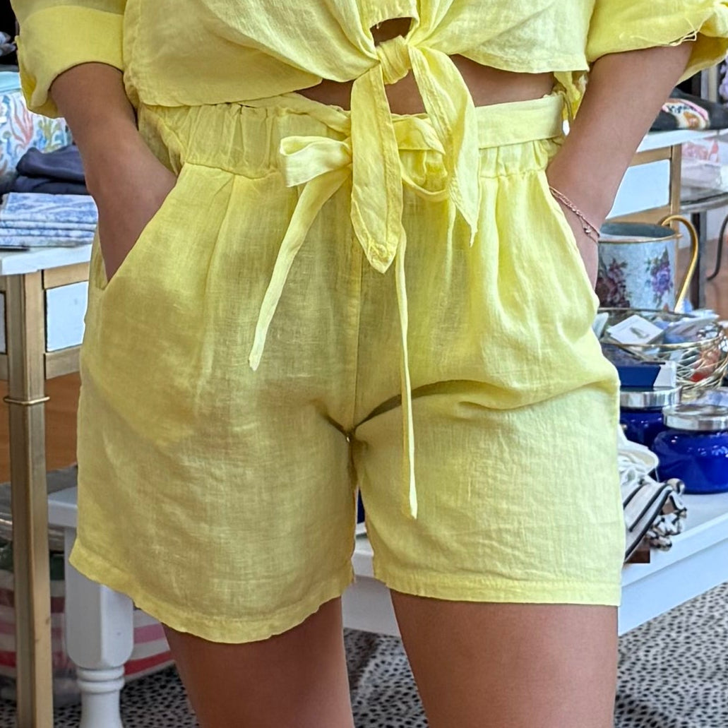 Yellow Linen Shorts