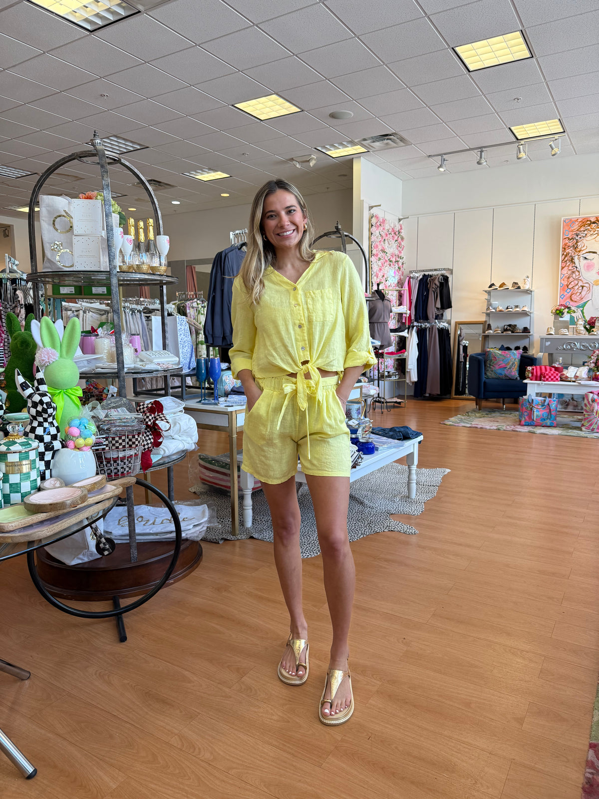 Yellow Linen Shorts