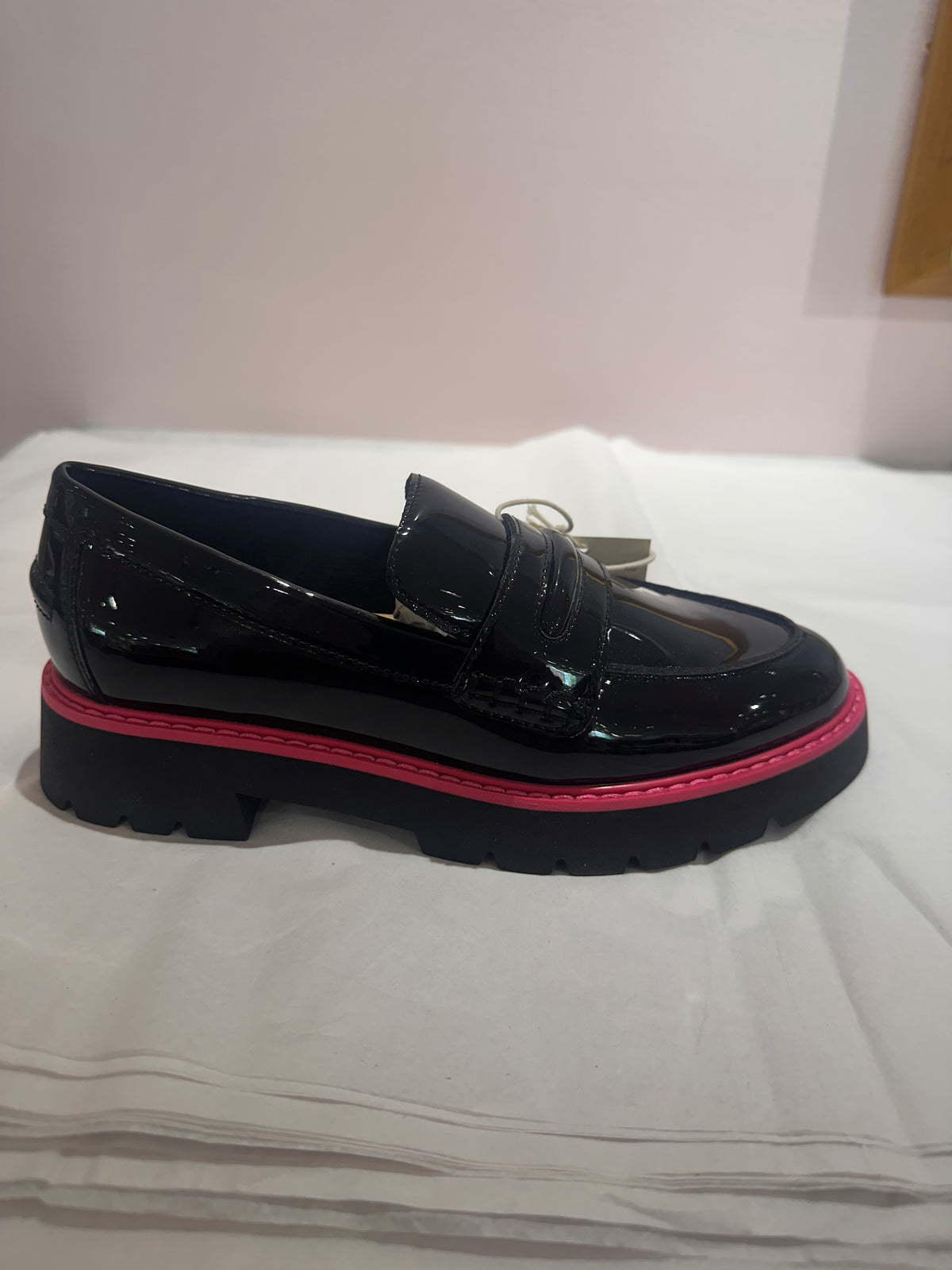 Patent Westside Black Loafers with Pink Trim