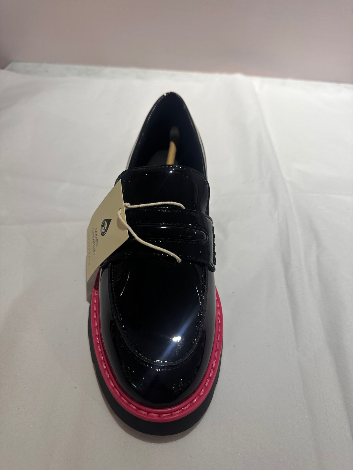 Patent Westside Black Loafers with Pink Trim
