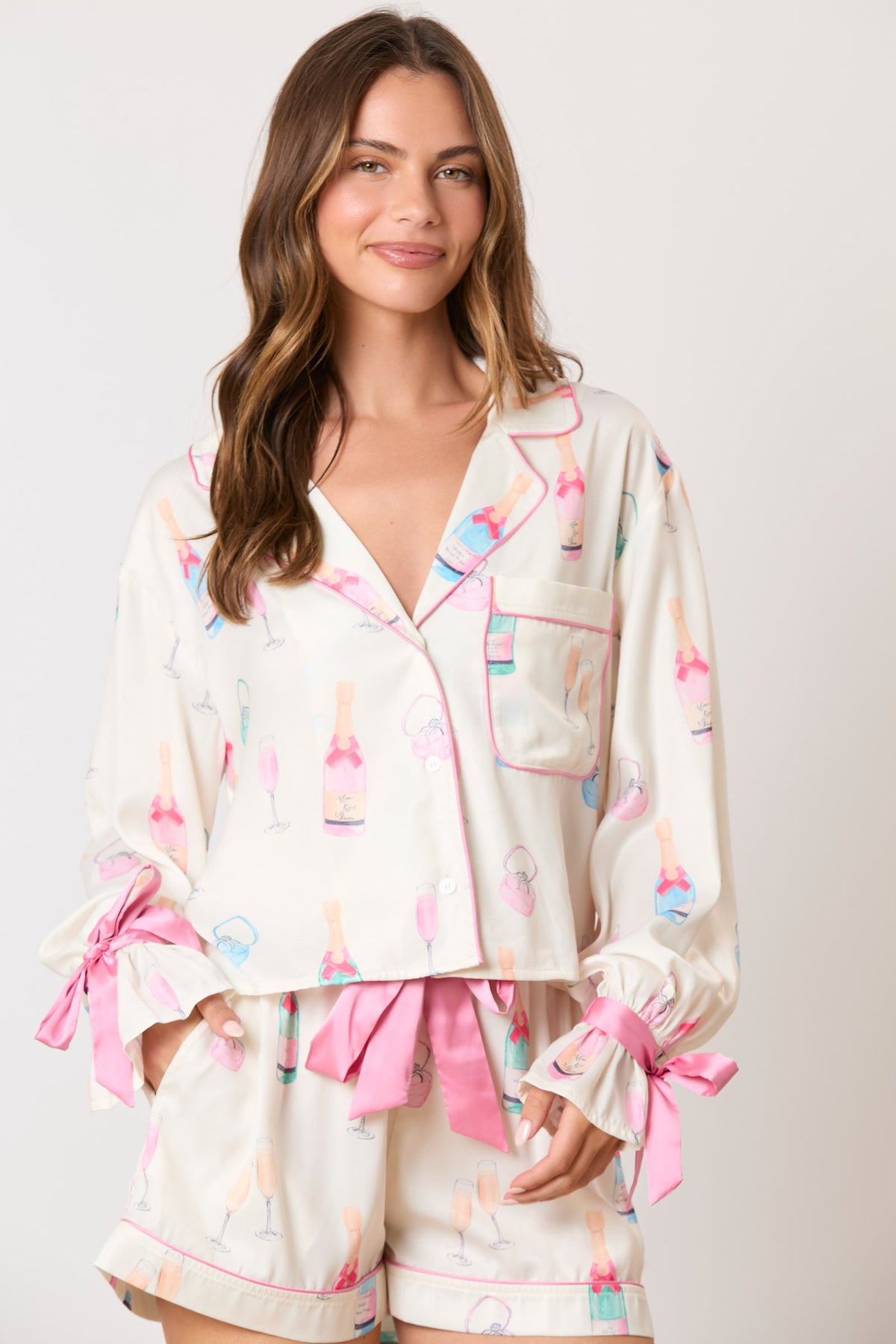 Ring & Champagne & Glass Printed Pajama Shirt