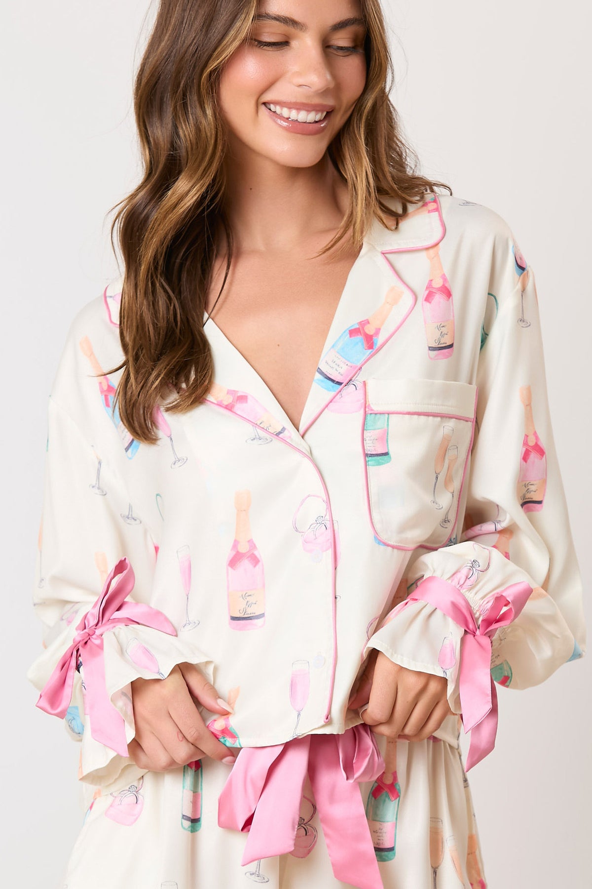 Ring & Champagne & Glass Printed Pajama Shirt