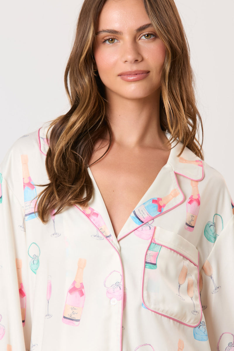 Ring & Champagne & Glass Printed Pajama Shirt