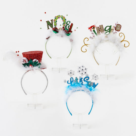 Christmas Headband, 4 Asst, Plastic/Cardboard, 8" - 12"