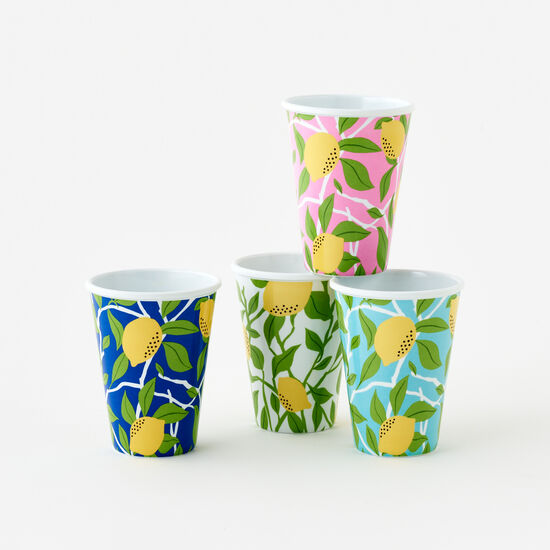 Lemon and Vines Cup, St/4, Melamine, 12 oz