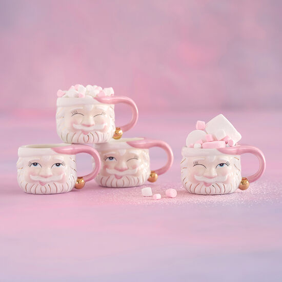 Papa Noel Pink Mug, 4 Asst, Ceramic, 5.5" x 3"