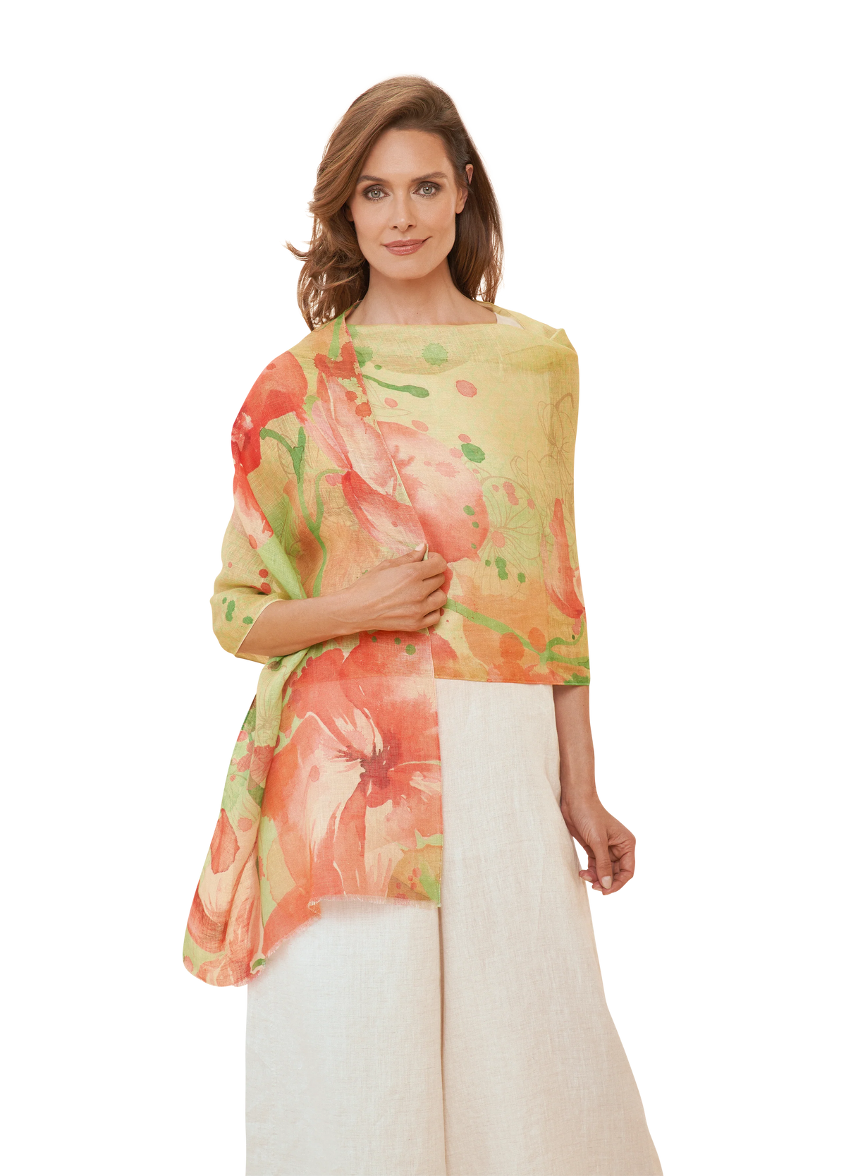 100% Linen Watercolour Orchid Scarf