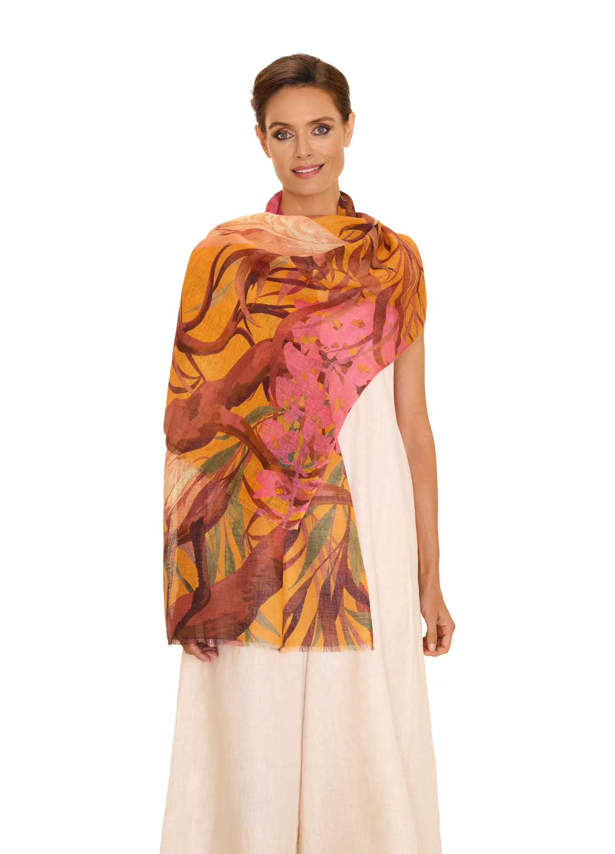 Linen/Cotton Scarf - Oriental Crane