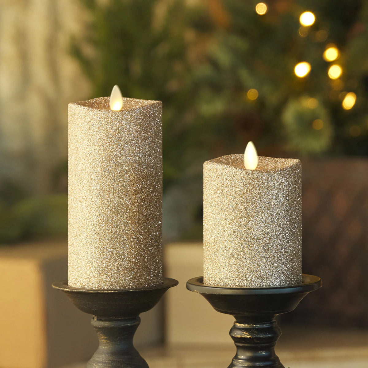 3 x 4.5 Inch Champagne Glittered Wax Indoor Pillar Luminara