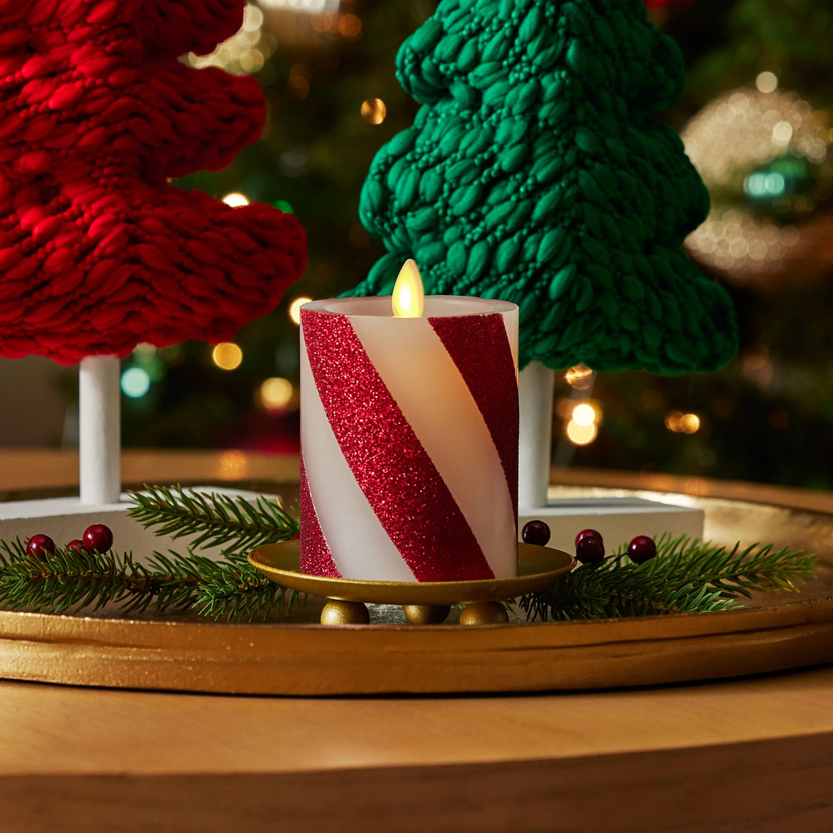 Luminara Candy Cane Flameless Moving Flame LED Candle (4.5-Inch) Large Stripe