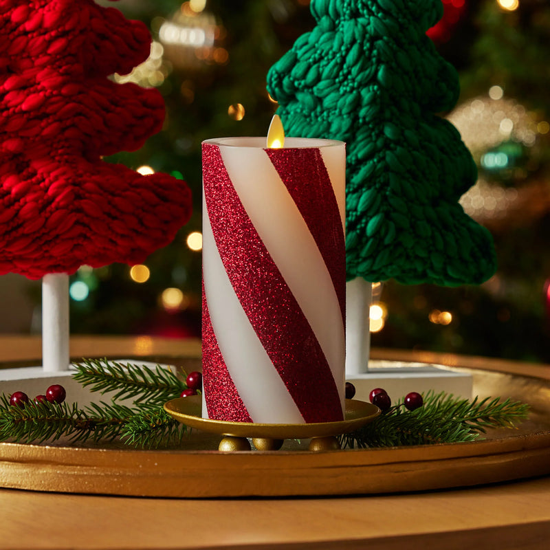 Luminara Candy Cane Flameless Moving Flame LED Candle (6.5-Inch) Large Stripe