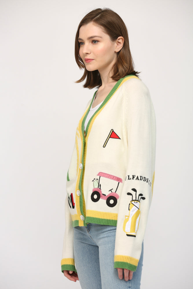 GOLF EMBROIDERED PATCH CARDIGAN