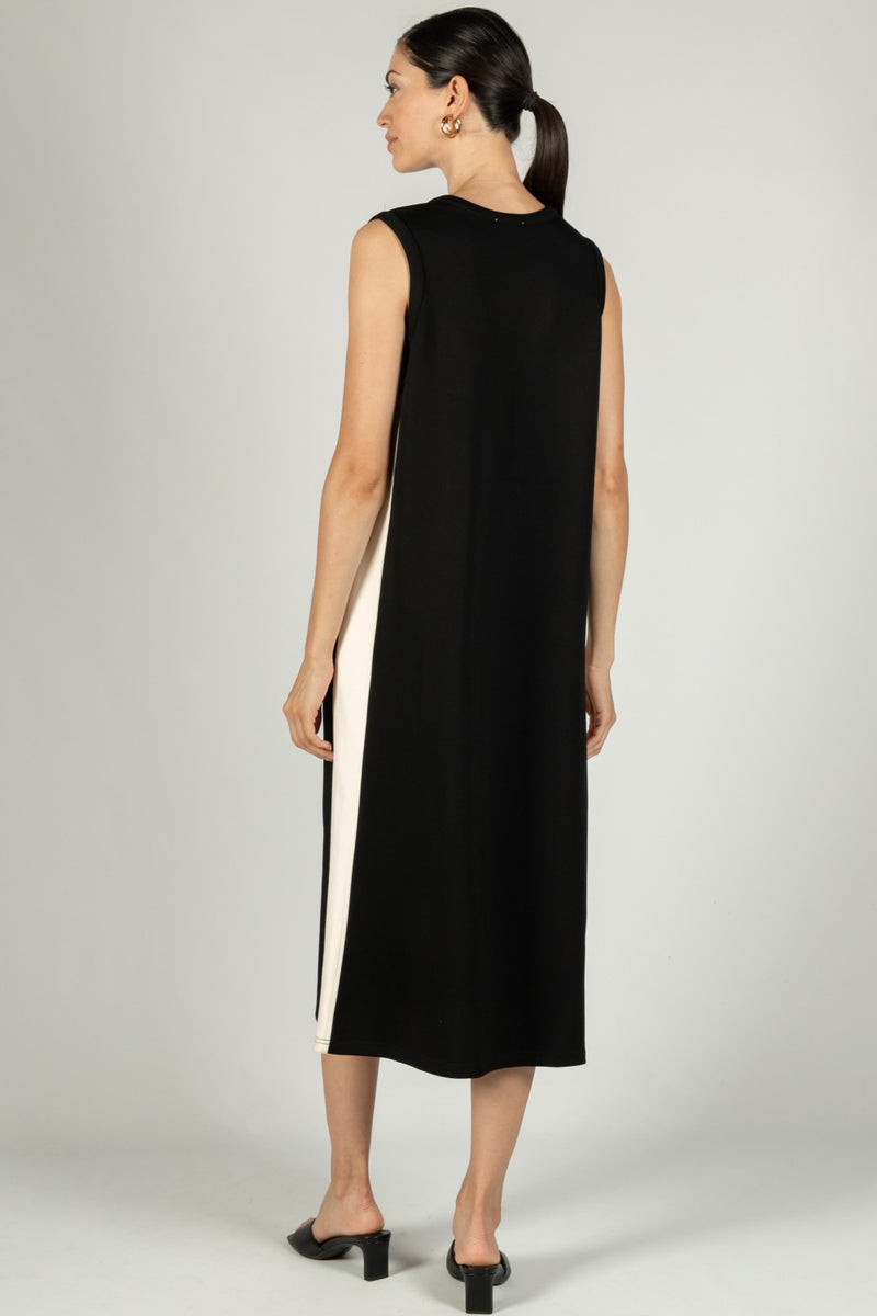 P. CILL Scuba Sleeveless Side Stripe Midi Dress-BLK