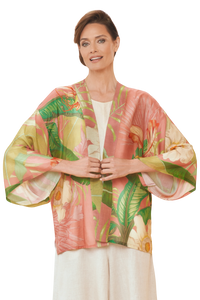 Delicate Tropical Kimono Jacket in Candy