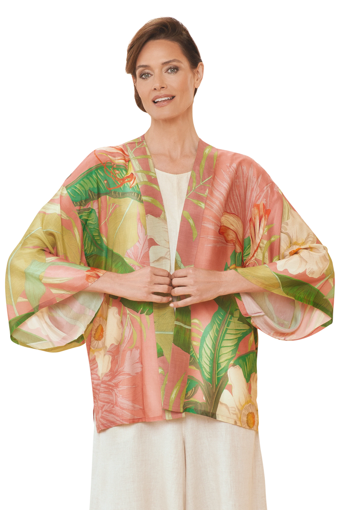 Delicate Tropical Kimono Jacket in Candy