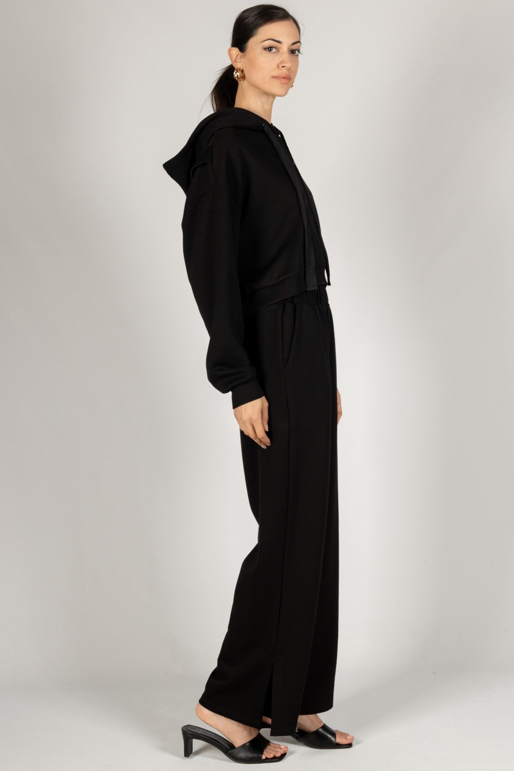 Scuba Modal Wide Leg Pants with Bottom Slits