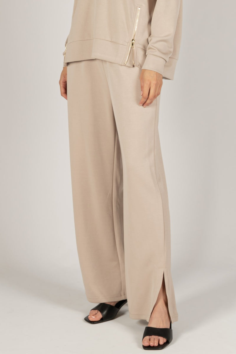 Scuba Modal Wide Leg Pants with Bottom Slits