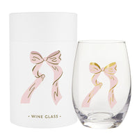 Stemless Wine Glass-Pink Bow