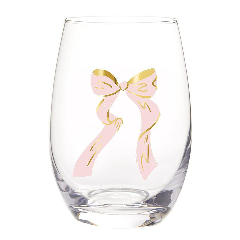 Stemless Wine Glass-Pink Bow