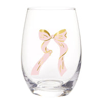 Stemless Wine Glass-Pink Bow