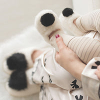 Plush Slippers - Ivory/Black  0-9 Mos.