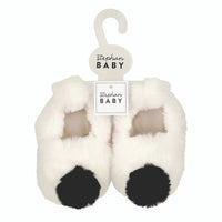 Plush Slippers - Ivory/Black  0-9 Mos.