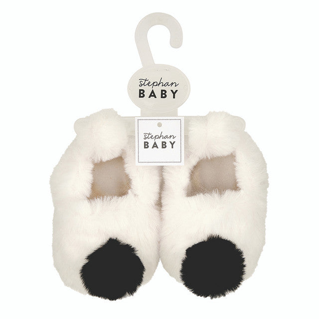 Plush Slippers - Ivory/Black  0-9 Mos.