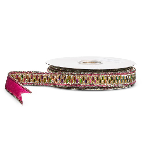1" X 5 YDS JEWELED METALLIC WIRED RIBBON