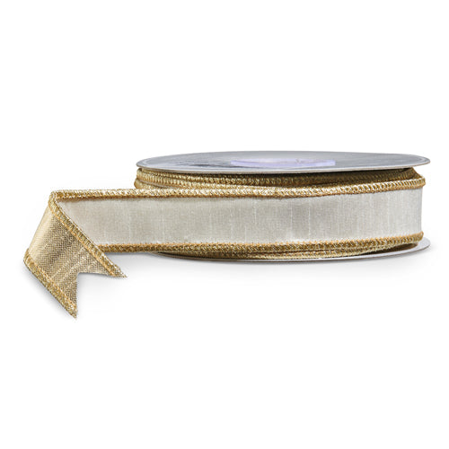 1" X 10 YDS WHITE AND GOLD WIRED RIBBON