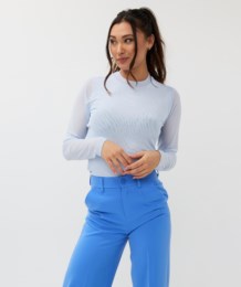 Sky Blue Long Sleeve Mesh Top