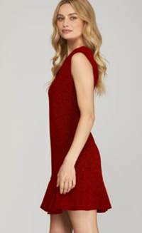 Sleeveless Ruffle Hem Tweed Dress