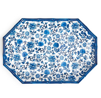 Blue Bamboo Touch Blue Floral Pattern Octagonal Serving Tray