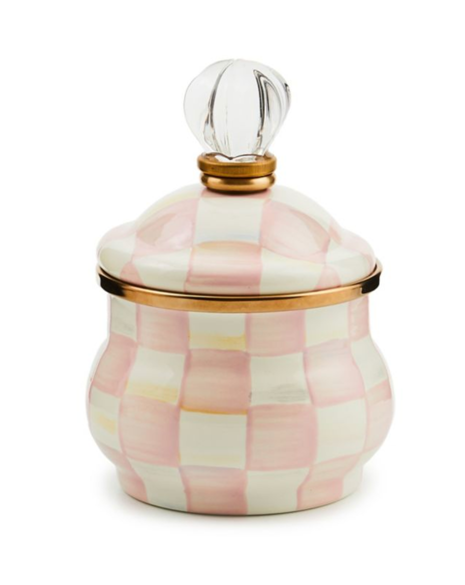 Rosy Check Enamel Lidded Sugar Bowl