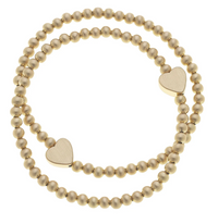 Isa Heart Ball Bead Stretch Bracelets (Set of 2)