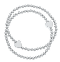 Isa Heart Ball Bead Stretch Bracelets (Set of 2)