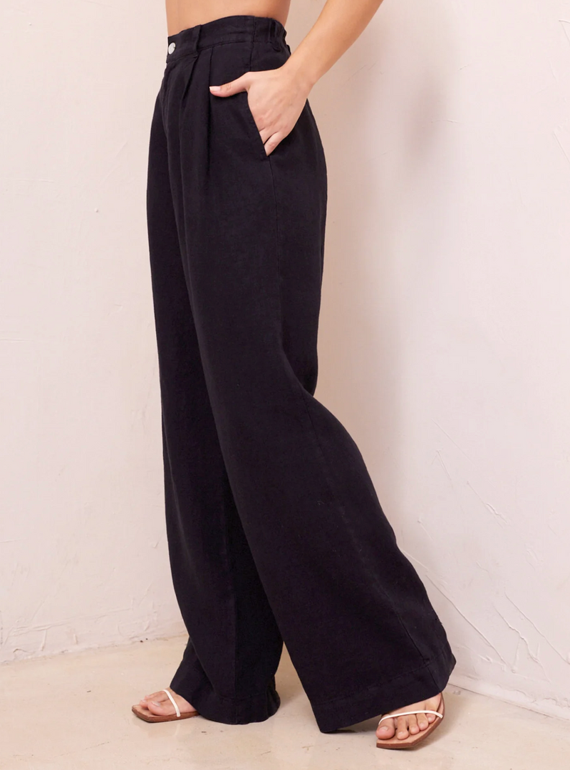 Pleated Wide Leg Linen Trouser