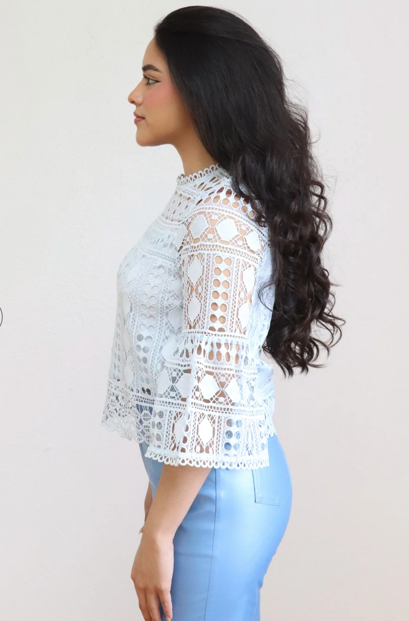 Lace Bell Sleeve Woven Top