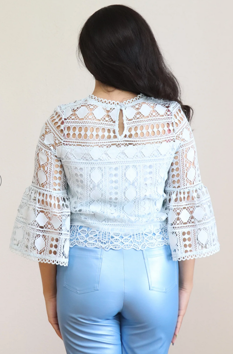 Lace Bell Sleeve Woven Top