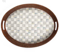 Sterling Check Rattan & Enamel Party Serving Tray