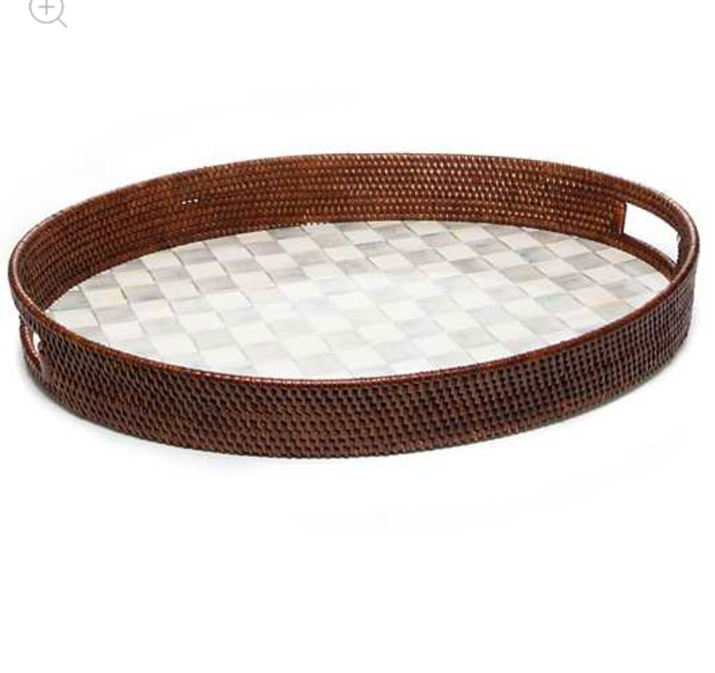 Sterling Check Rattan & Enamel Party Serving Tray