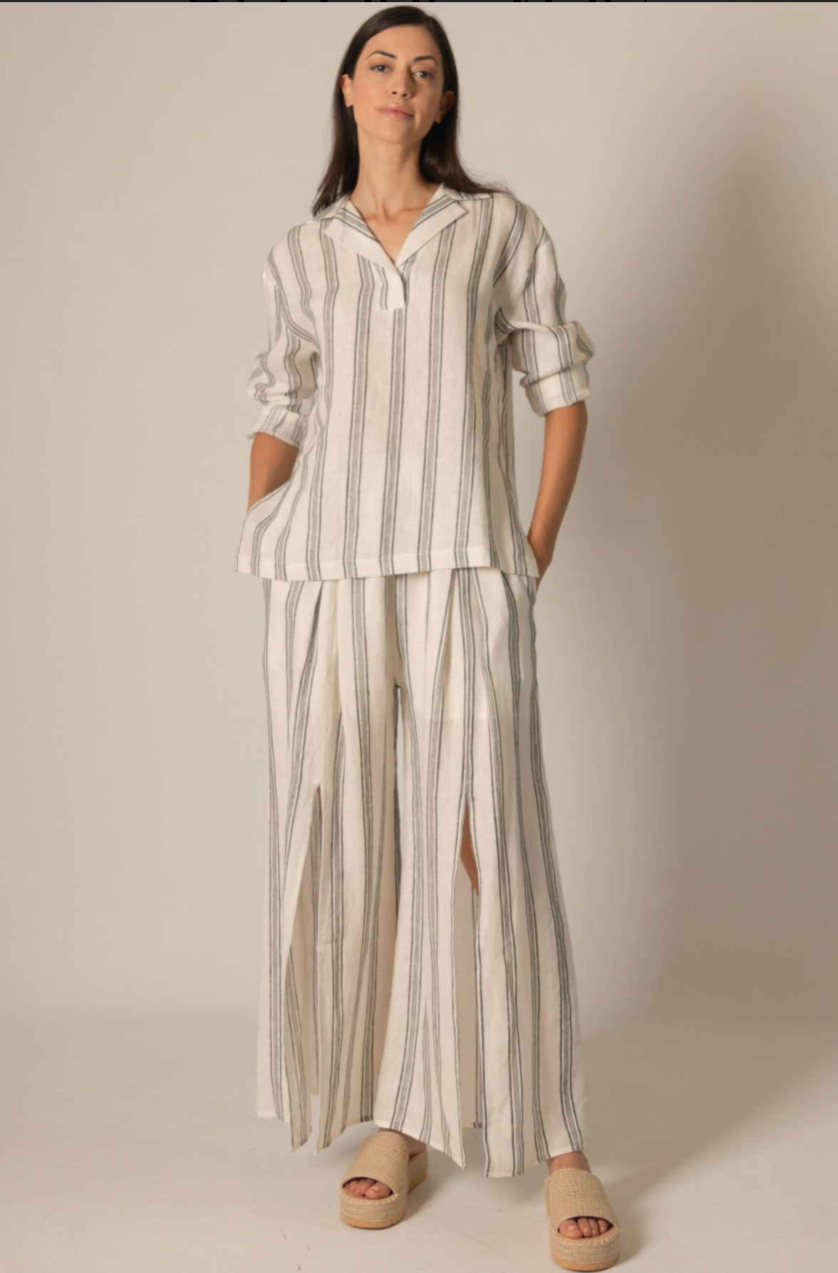 P. CILL Print Linen Lined Wide Leg Pants