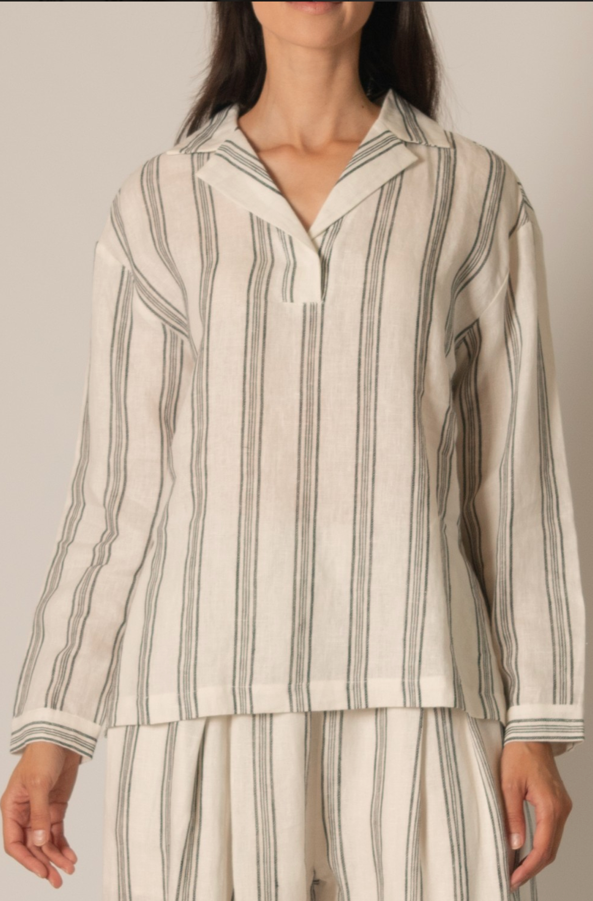 P. CILL Print Linen Collared Top