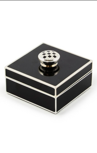 Black Silver Plated Trinket Box with Check Knob