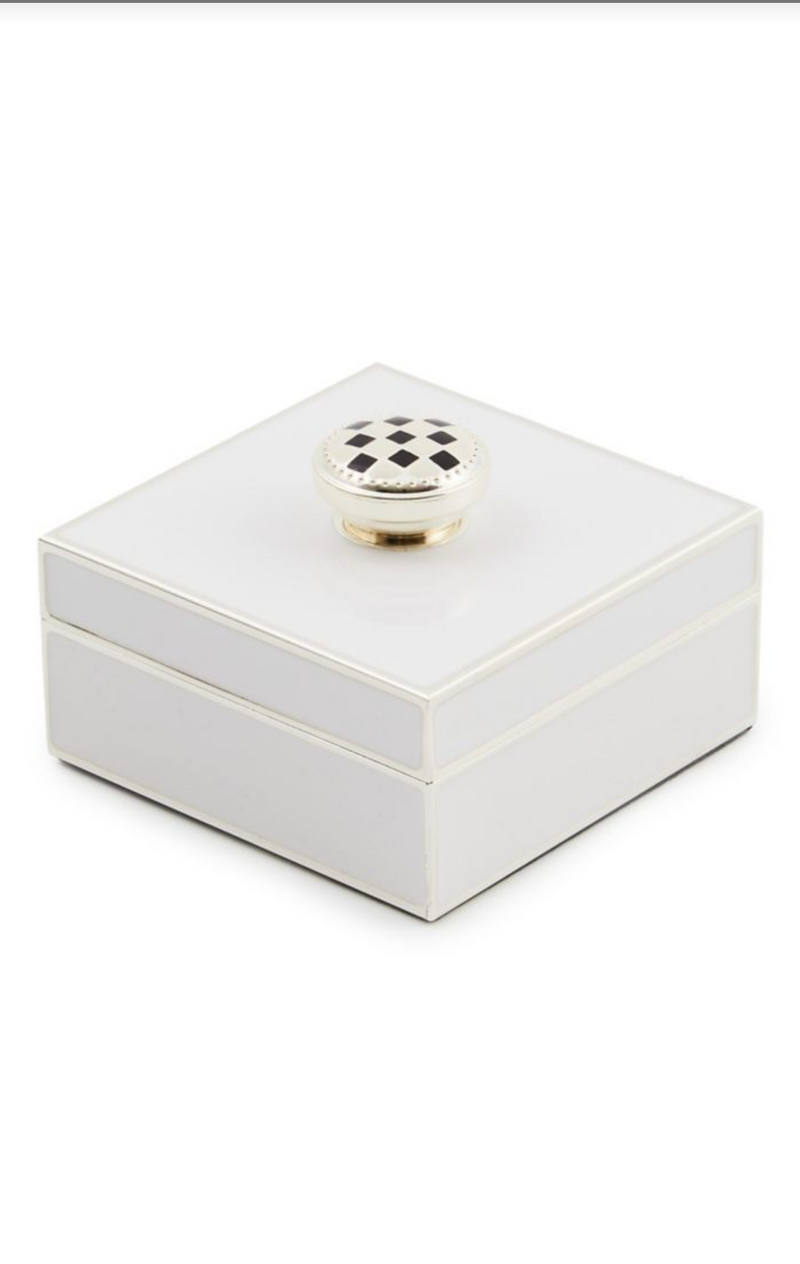 White Silver Plated Trinket Box with Check Knob